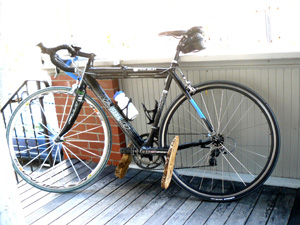 Bike with handmade wooden bike pedals